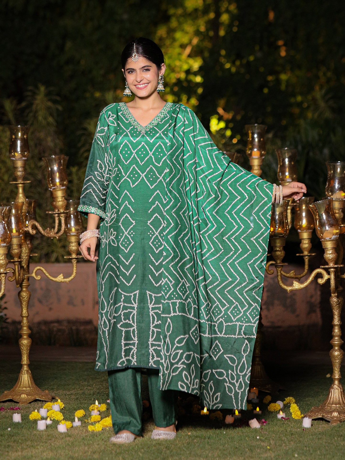 Green Ombre Bandhni Suit Set