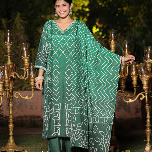 Green Ombre Bandhni Suit Set