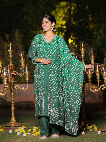 Green Ombre Bandhni Suit Set