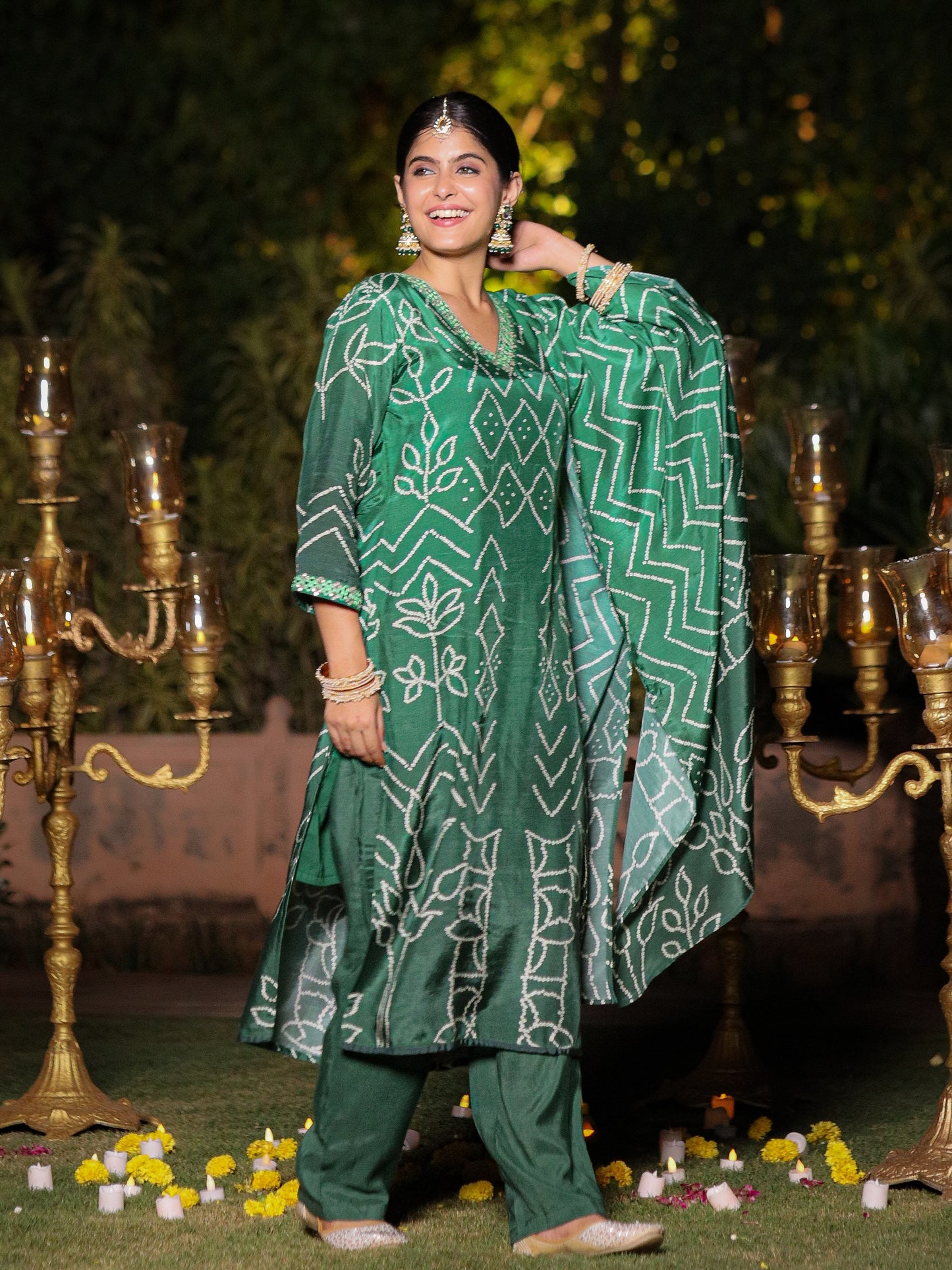 Green Ombre Bandhni Suit Set