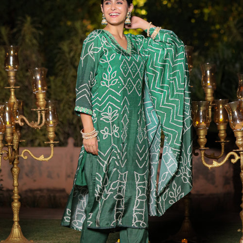 Green Ombre Bandhni Suit Set