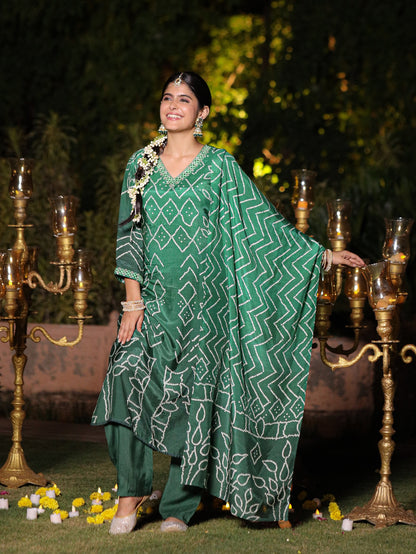Green Ombre Bandhni Suit Set