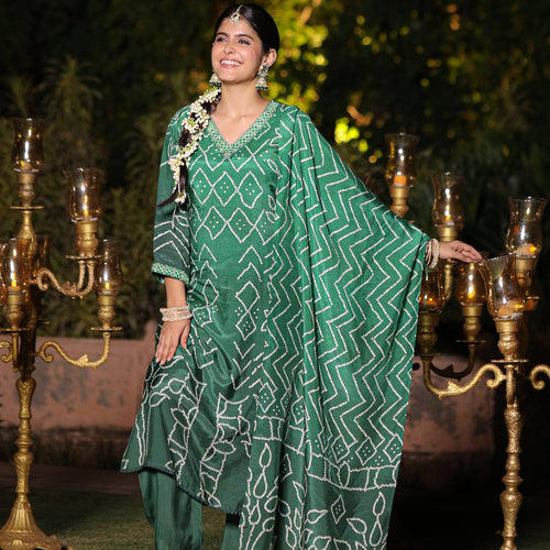 Green Ombre Bandhni Suit Set