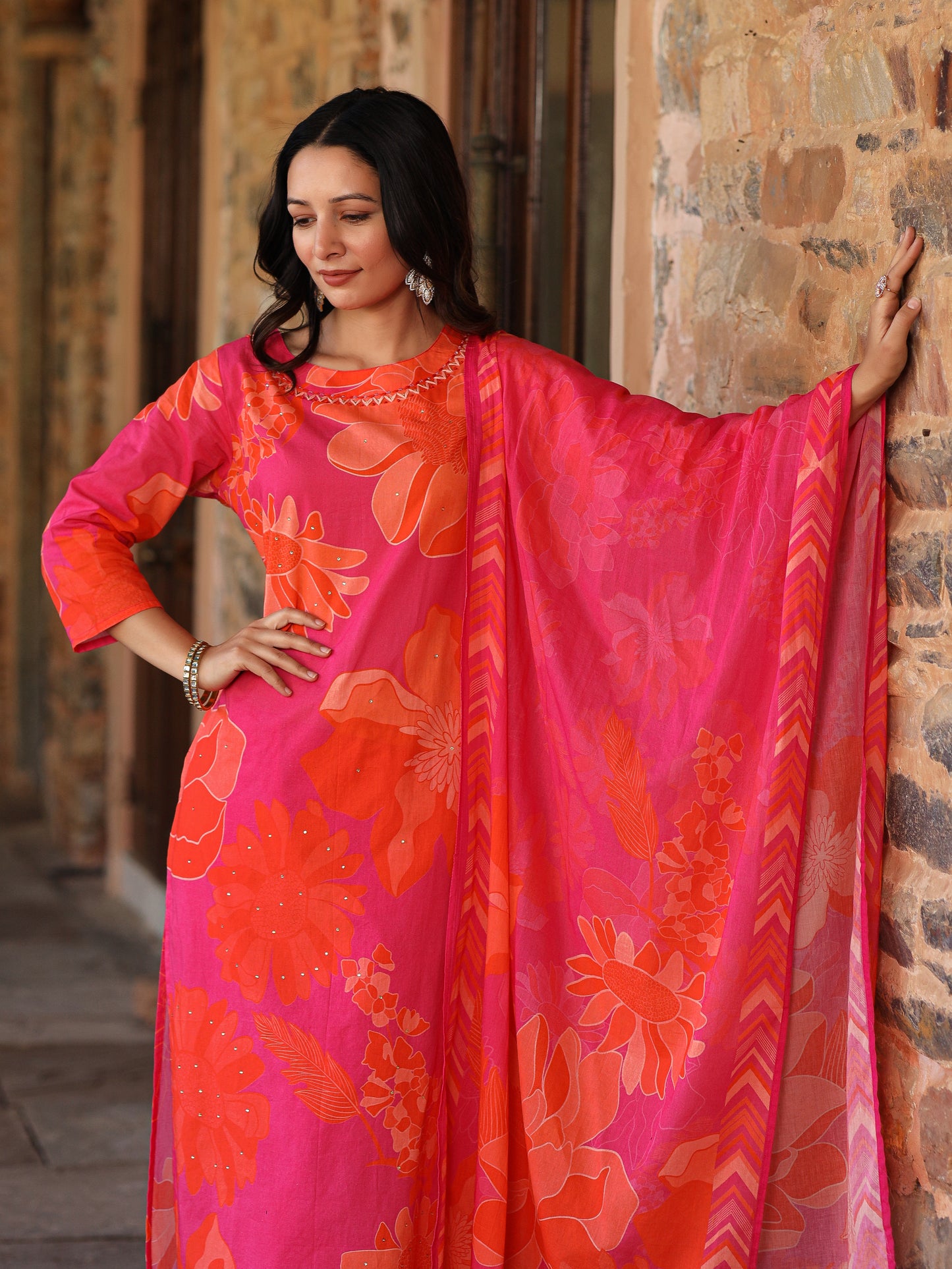 Pink-Orange Bloom Suit Set