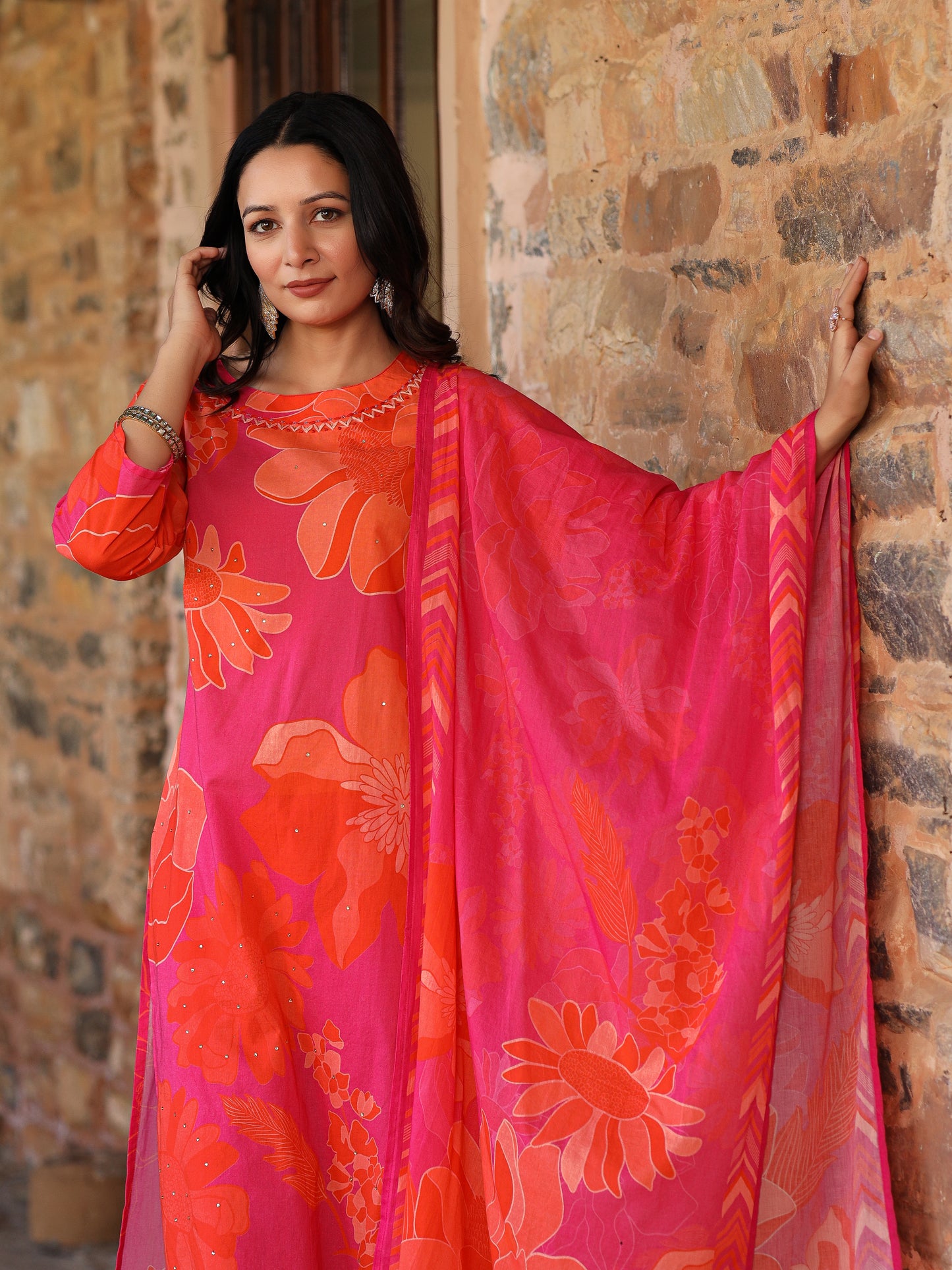 Pink-Orange Bloom Suit Set
