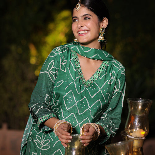 Green Ombre Bandhni Suit Set