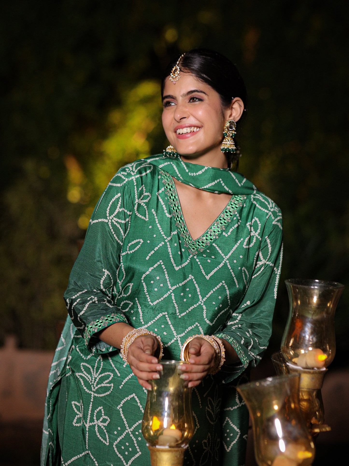 Green Ombre Bandhni Suit Set