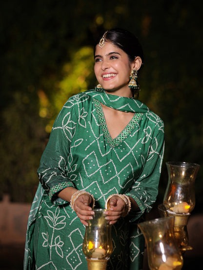 Green Ombre Bandhni Suit Set