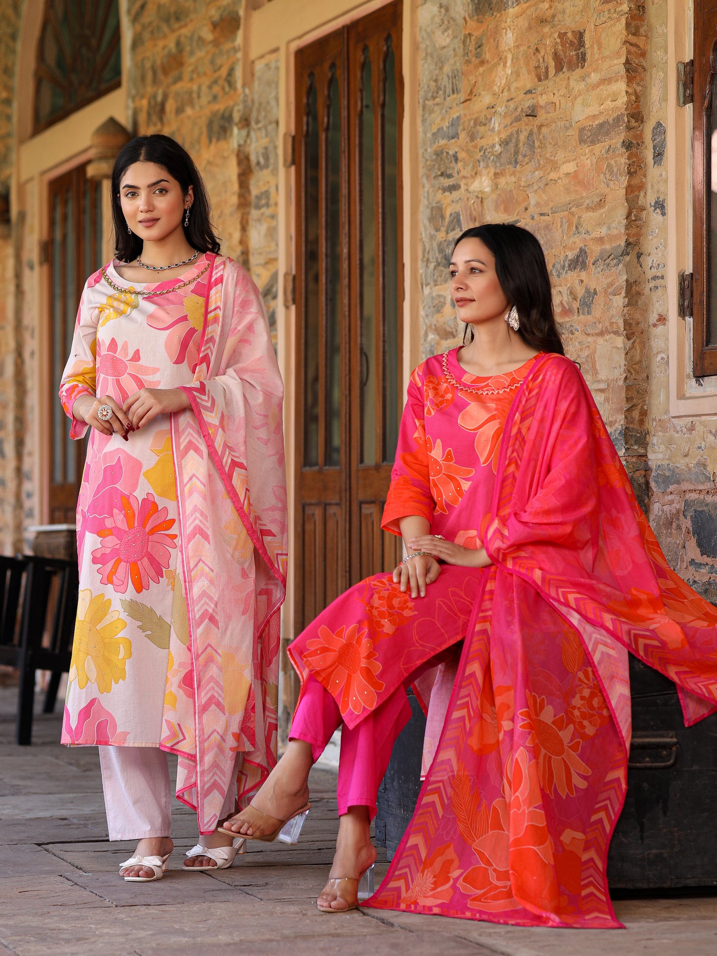 Pink-Orange Bloom Suit Set