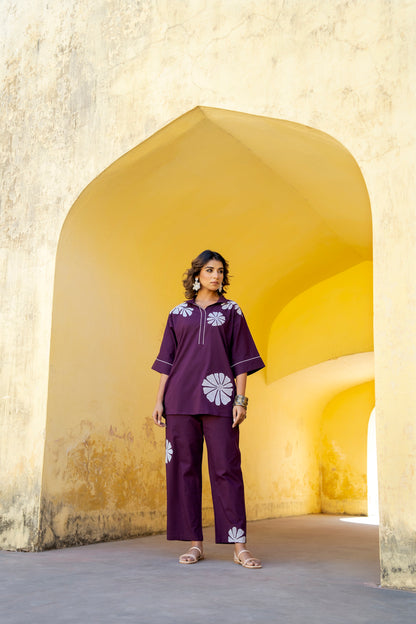 Burgundy Plum Embroidered Co-ord Set