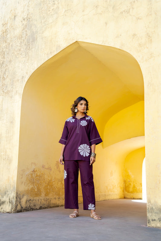 Burgundy Plum Embroidered Co-ord Set