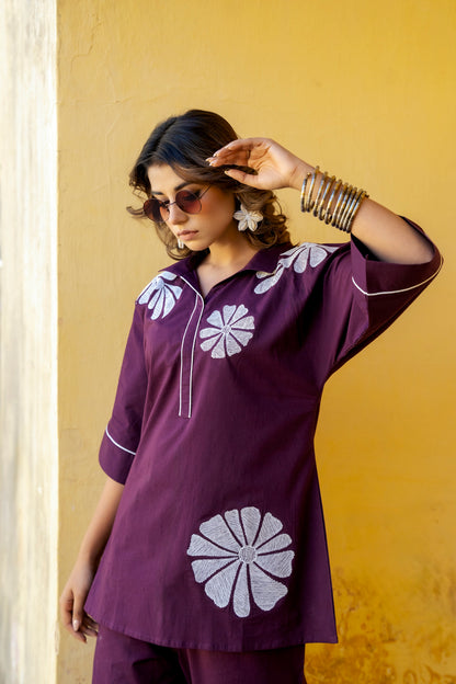 Burgundy Plum Embroidered Co-ord Set