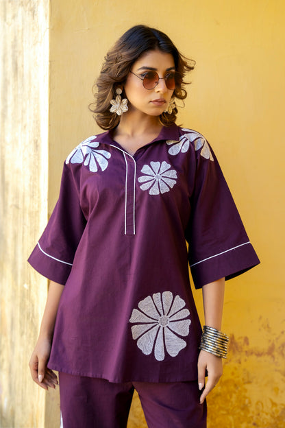 Burgundy Plum Embroidered Co-ord Set
