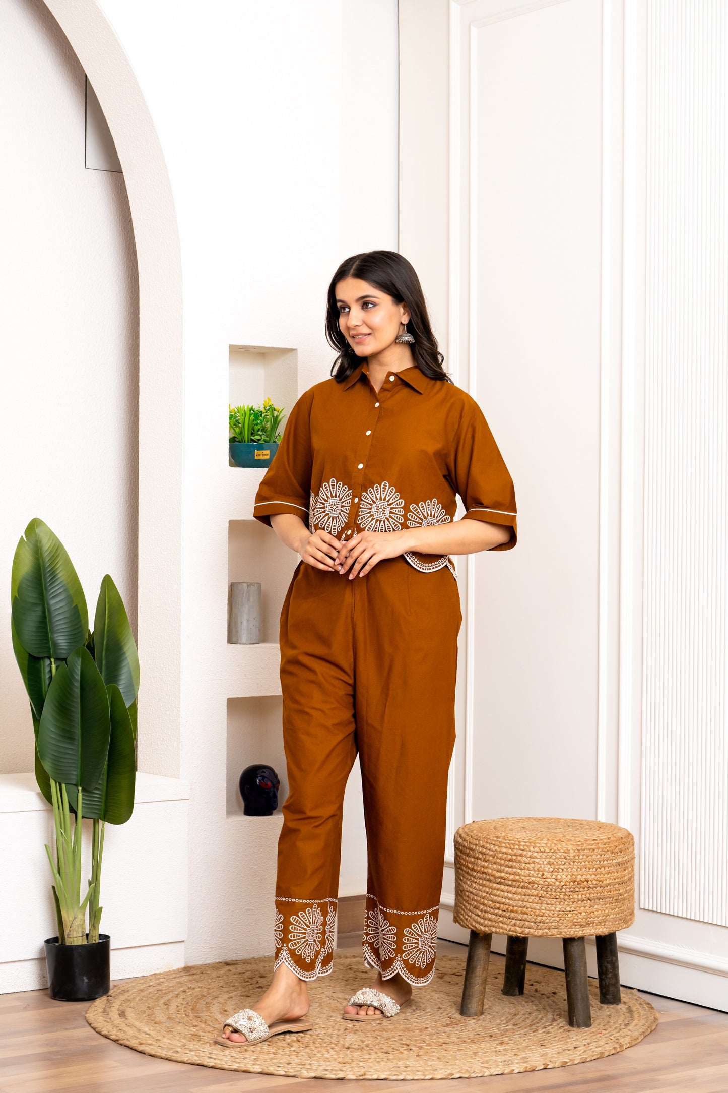 Brown Embroidered Co-ord Set