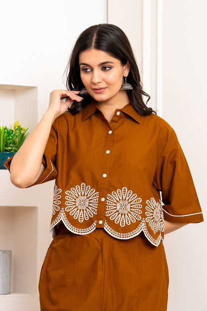 Brown Embroidered Co-ord Set
