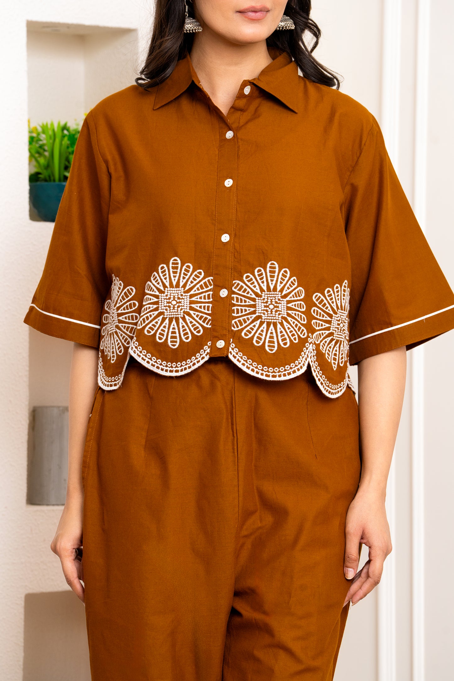 Brown Embroidered Co-ord Set