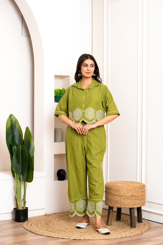 Green Embroidered Co-ord Set