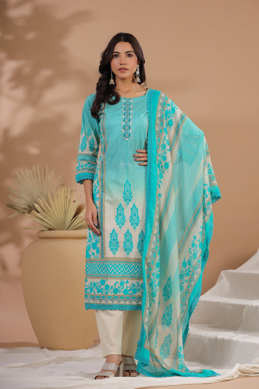 Aqua Blue straight Suit set