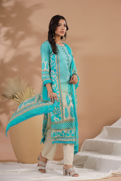 Aqua Blue straight Suit set