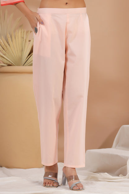 Peach Floral Cotton Suit Set