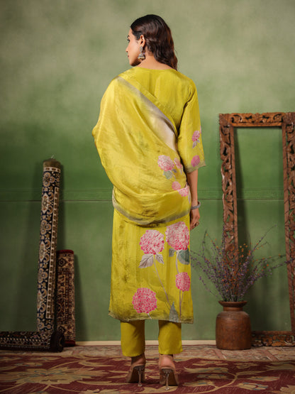 Green Shimmer Floral Suit Set