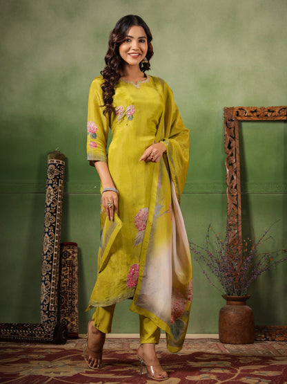 Green Shimmer Floral Suit Set