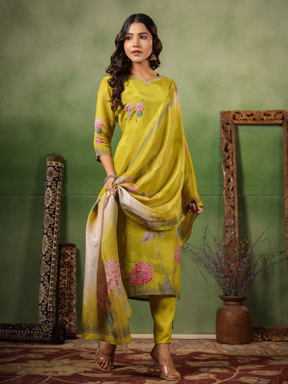 Green Shimmer Floral Suit Set