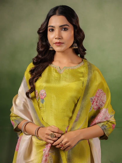 Green Shimmer Floral Suit Set