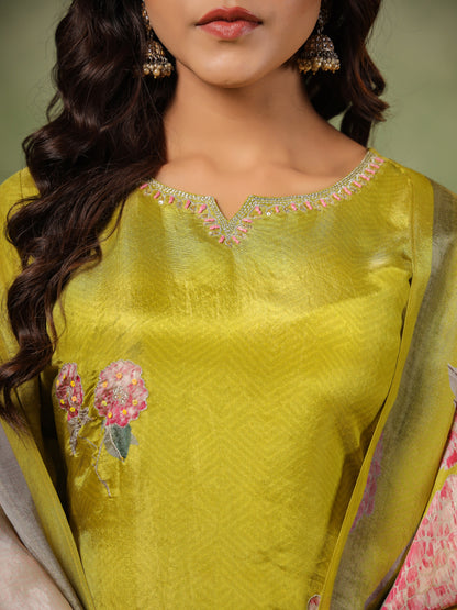 Green Shimmer Floral Suit Set