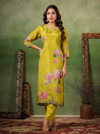 Green Shimmer Floral Suit Set