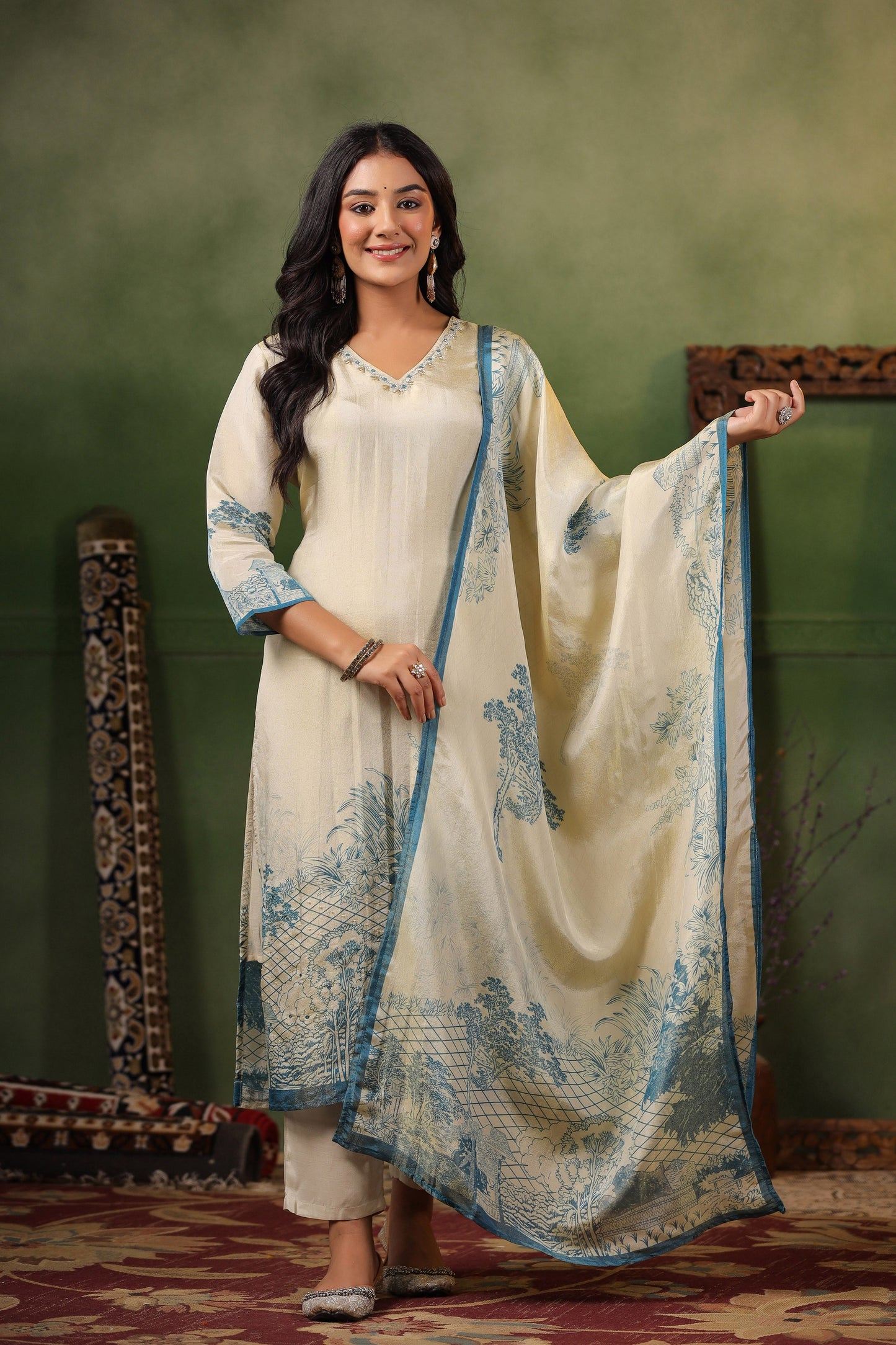 Ivory Blue Shimmer Suit Set