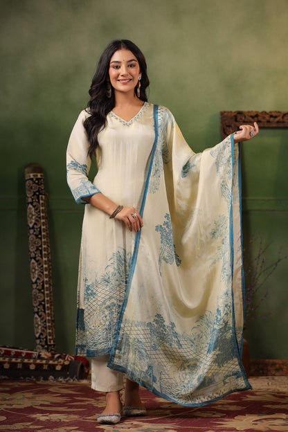 Ivory Blue Shimmer Suit Set