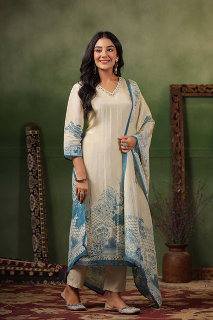 Ivory Blue Shimmer Suit Set