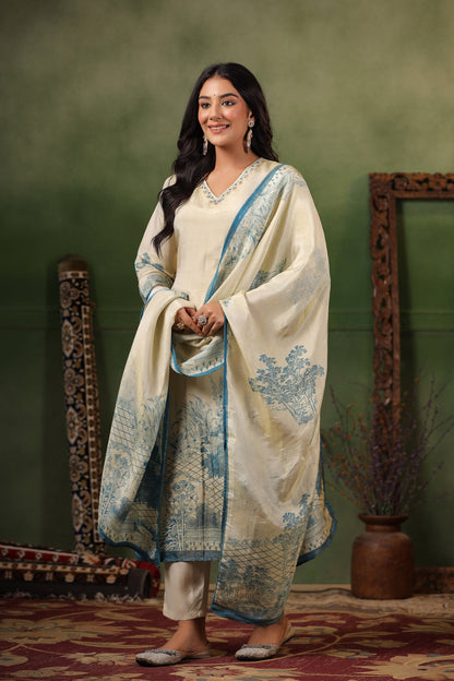 Ivory Blue Shimmer Suit Set