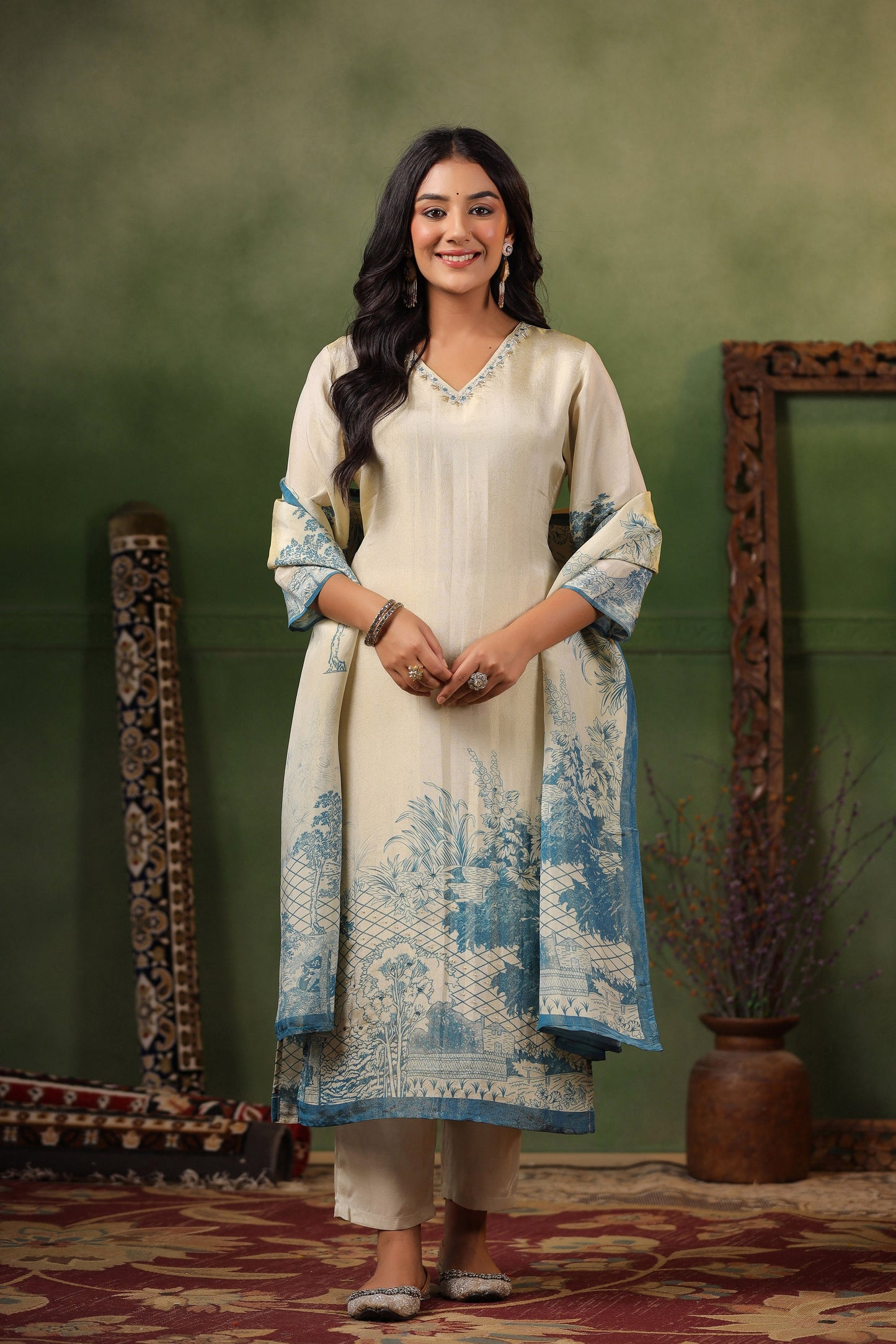 Ivory Blue Shimmer Suit Set