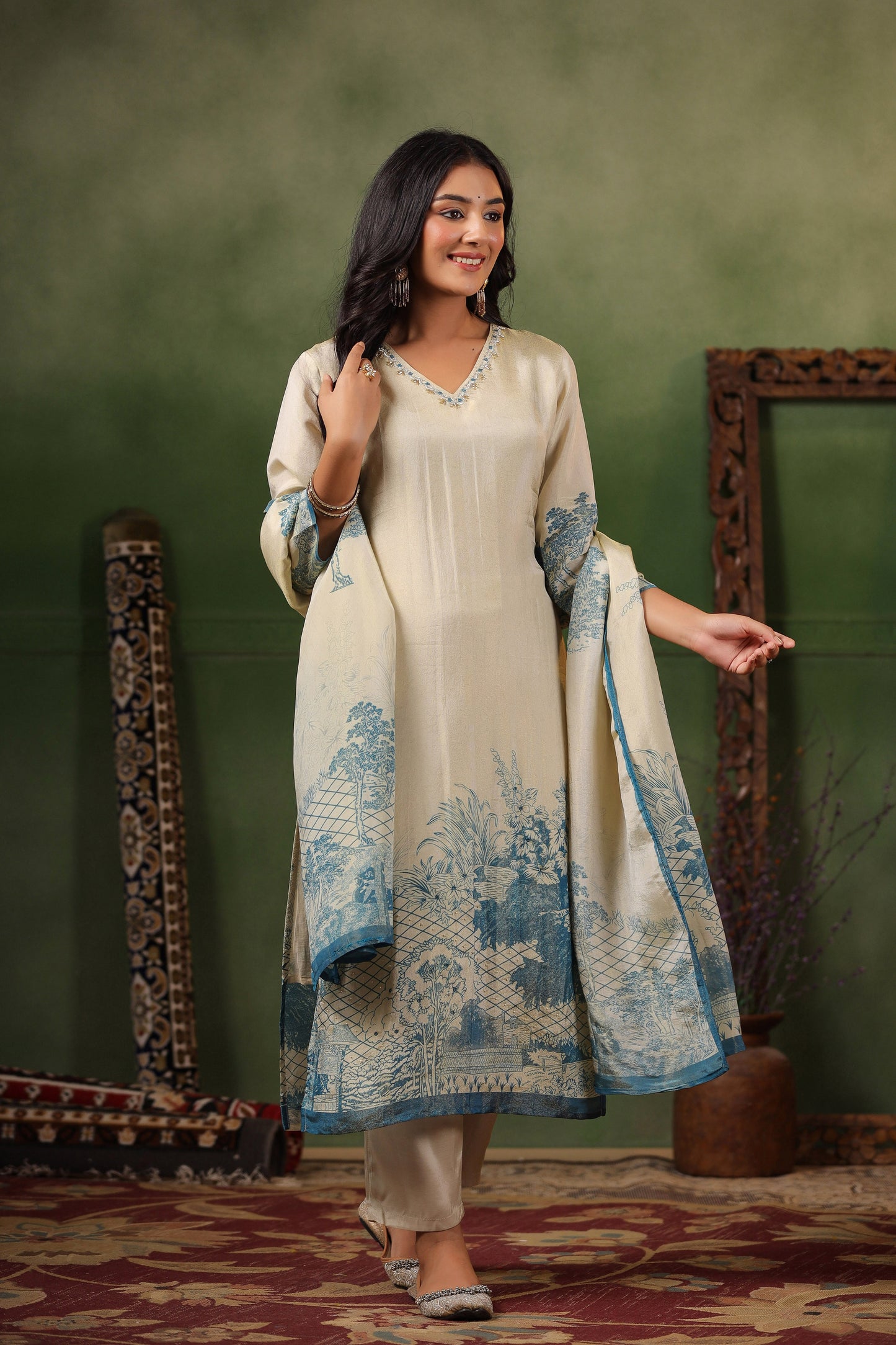 Ivory Blue Shimmer Suit Set