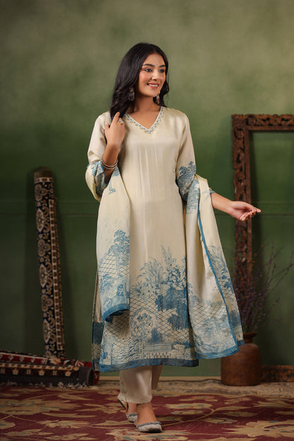 Ivory Blue Shimmer Suit Set