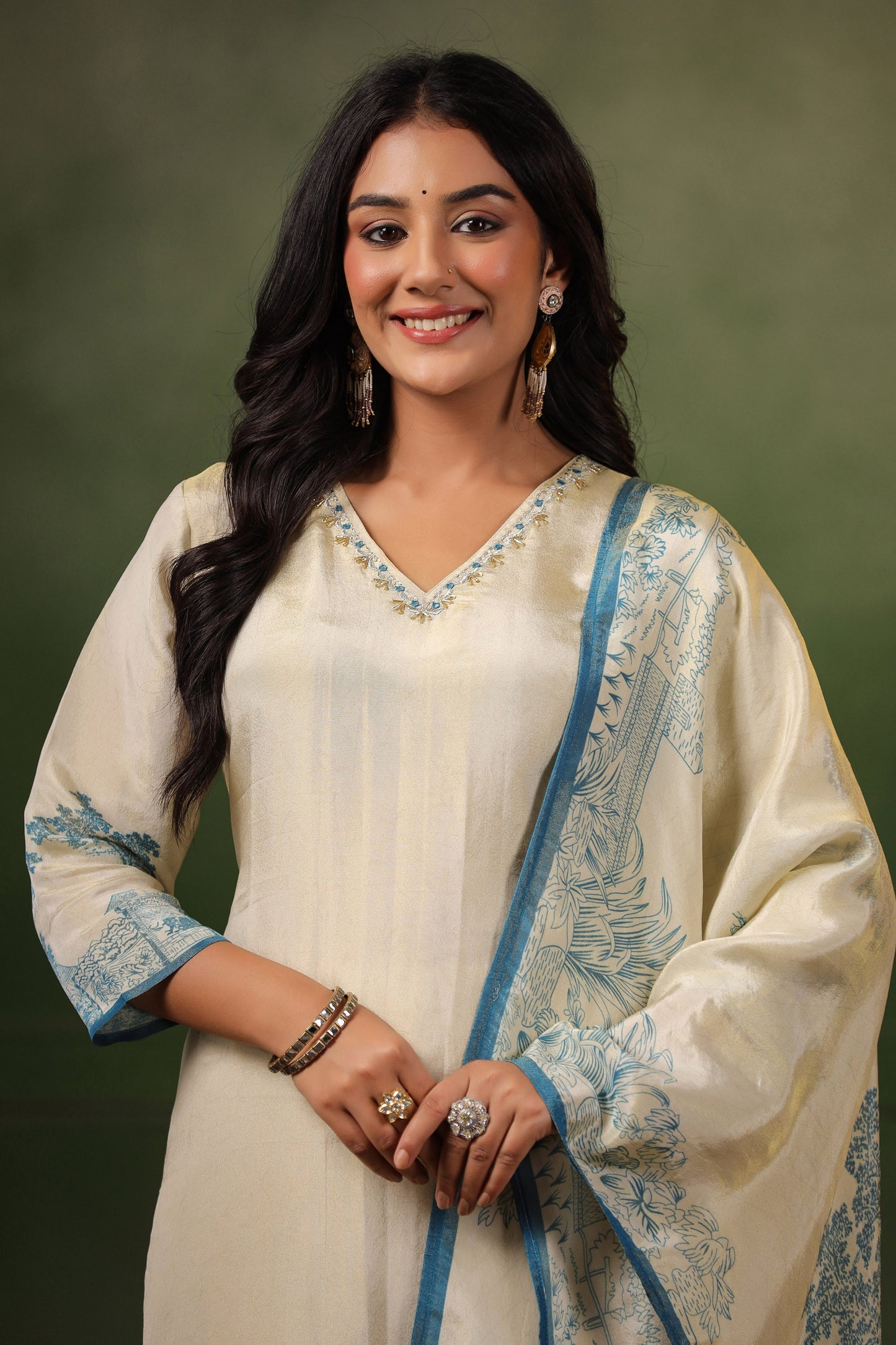 Ivory Blue Shimmer Suit Set