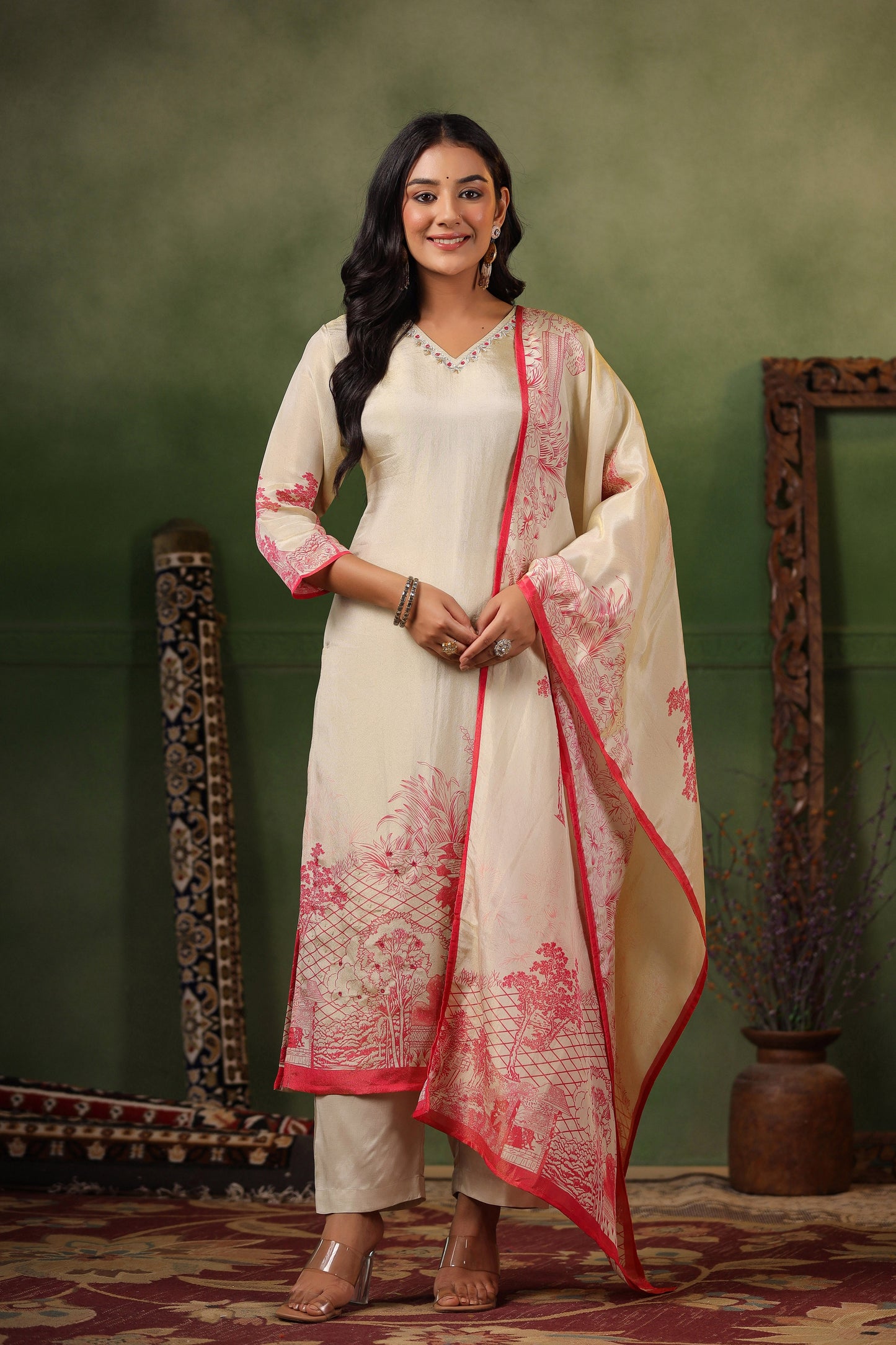 Ivory Pink Shimmer Suit Set