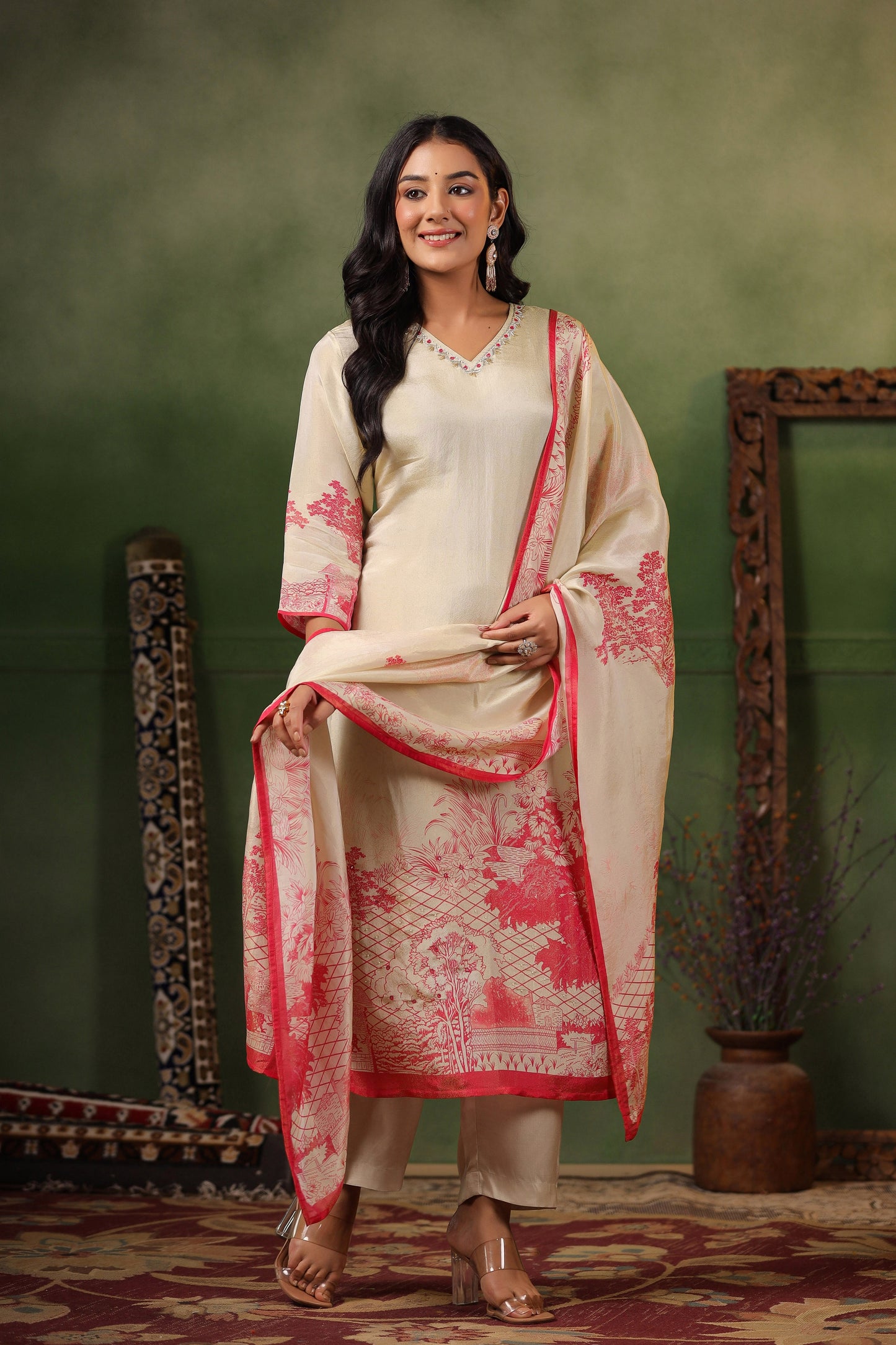 Ivory Pink Shimmer Suit Set