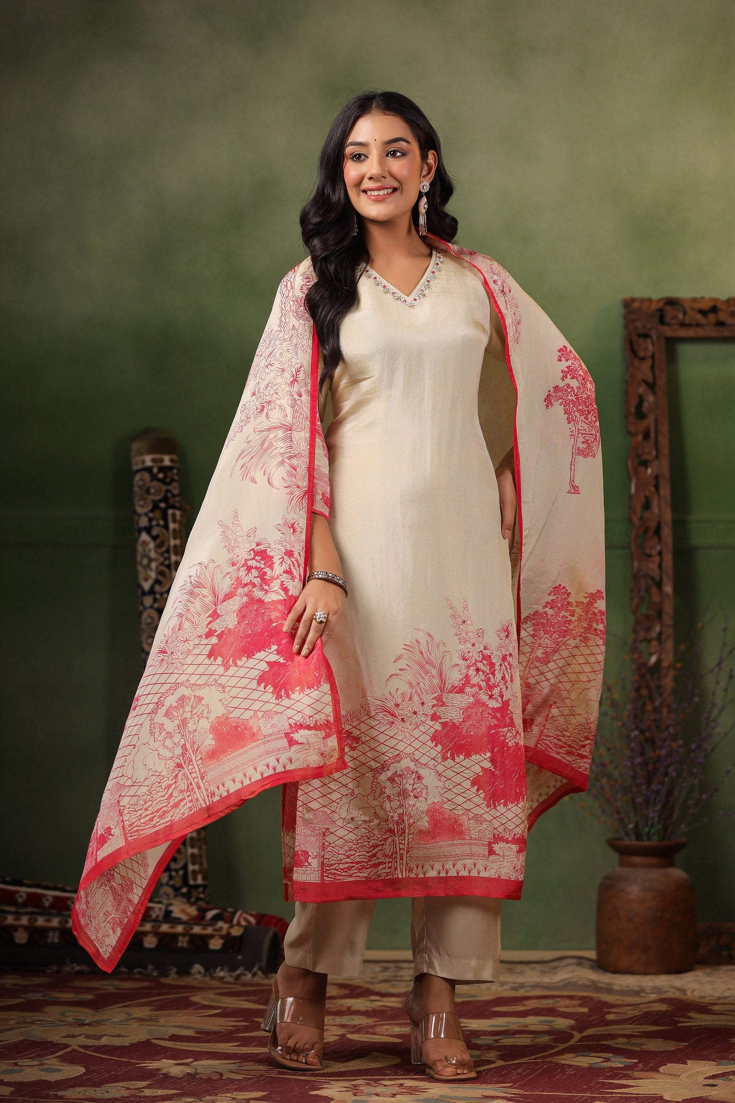 Ivory Pink Shimmer Suit Set