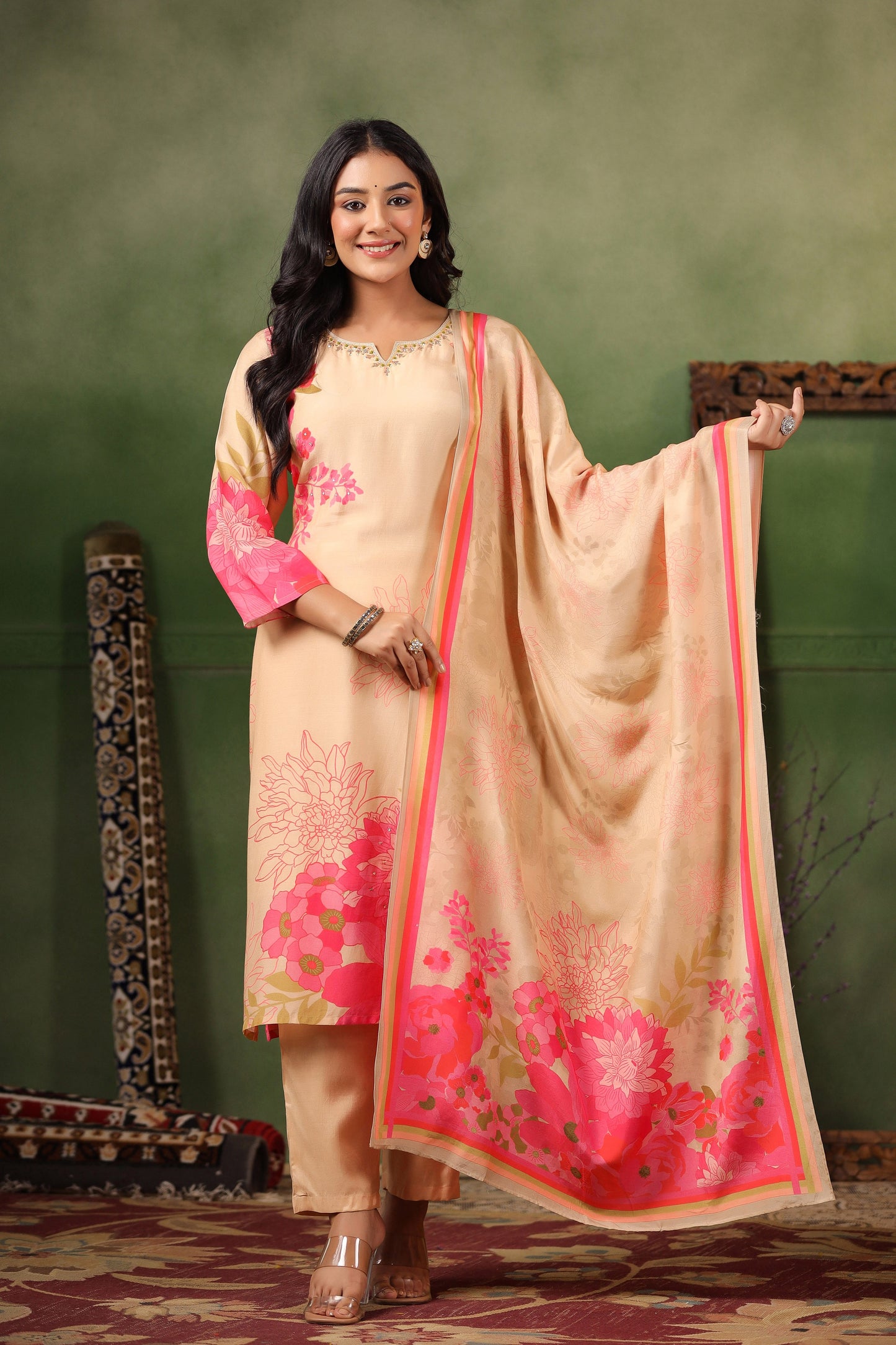 Cream Muslin Suit Set