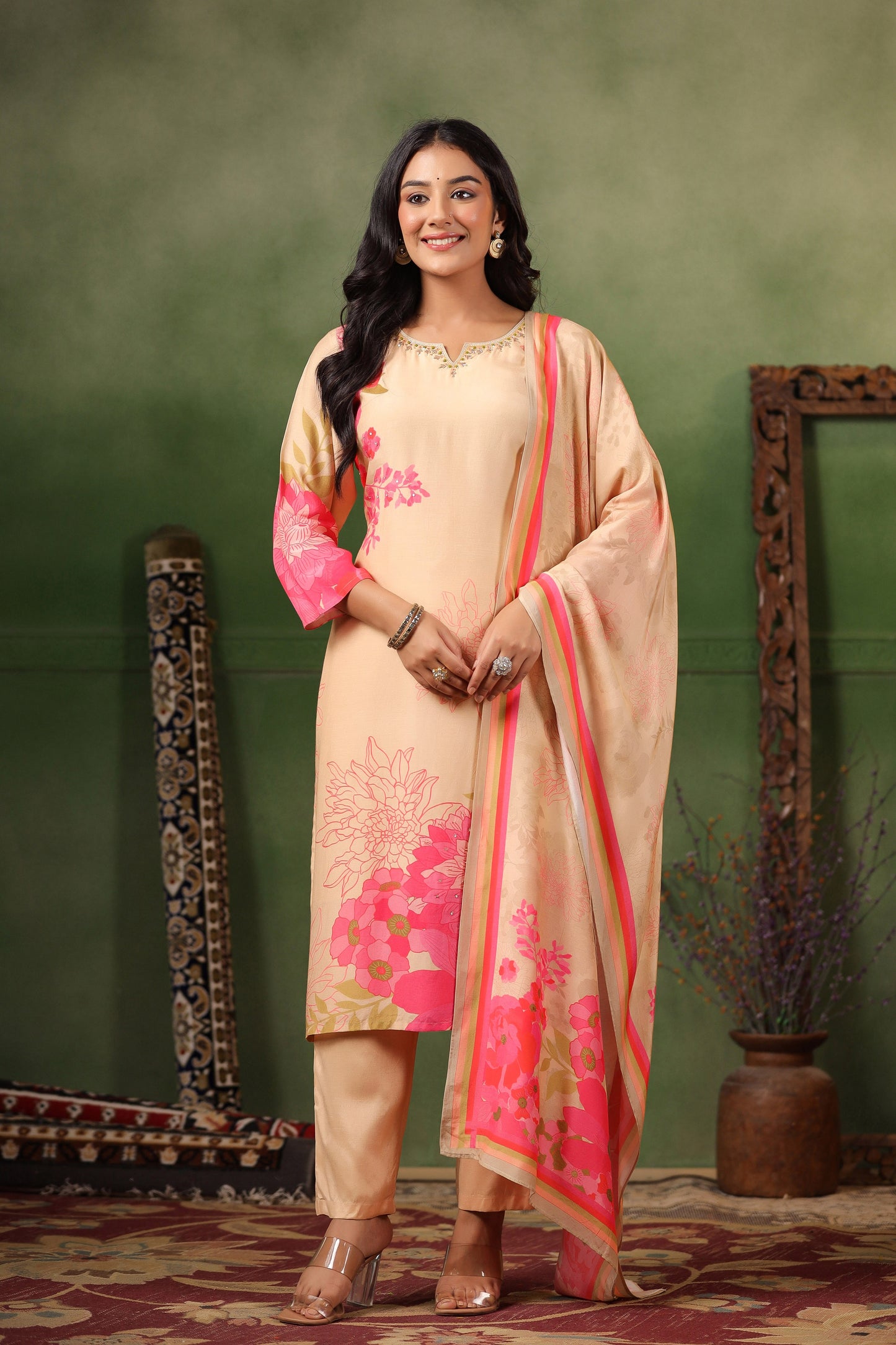 Cream Muslin Suit Set