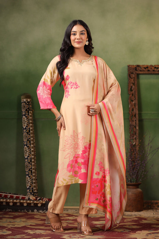 Cream Muslin Suit Set