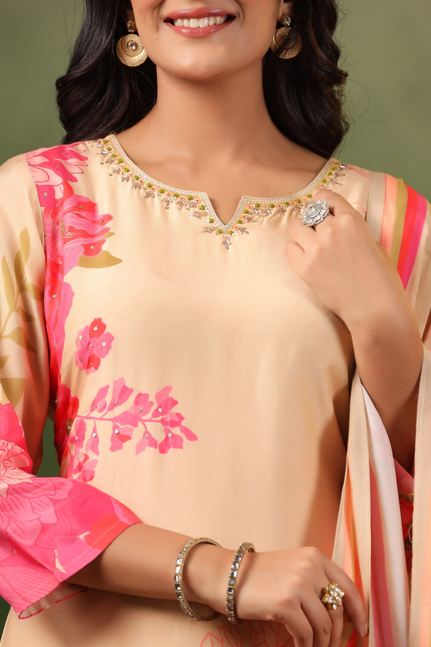 Cream Muslin Suit Set