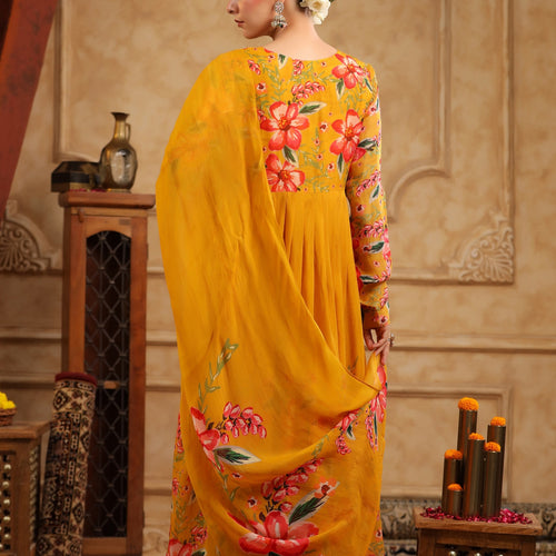 Mustard Organza Anarkali Suit Set