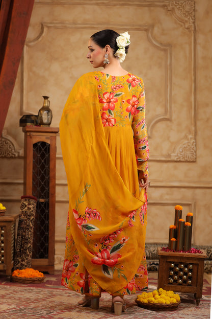 Mustard Organza Anarkali Suit Set