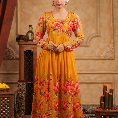 Mustard Organza Anarkali Suit Set