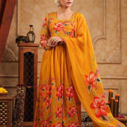 Mustard Organza Anarkali Suit Set