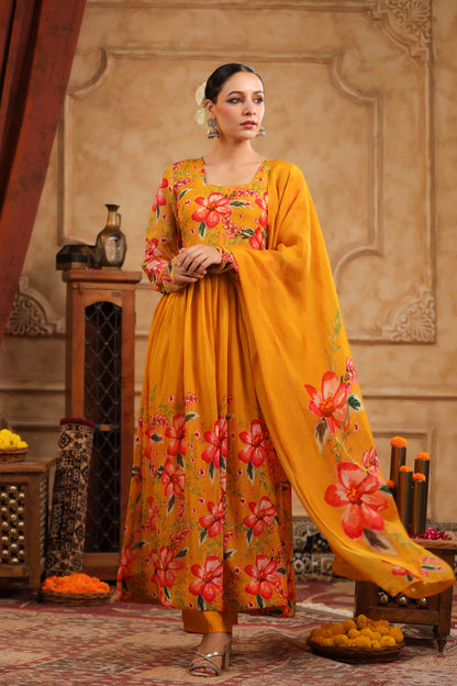 Mustard Organza Anarkali Suit Set